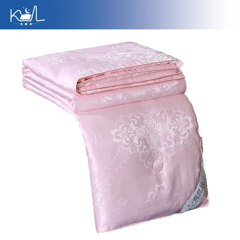Grade A 100% Mulberry Silk Summer Quilt, Lightweight Air Conditioner Comforter with Jacquard Cotton Cover, Soft Breathable