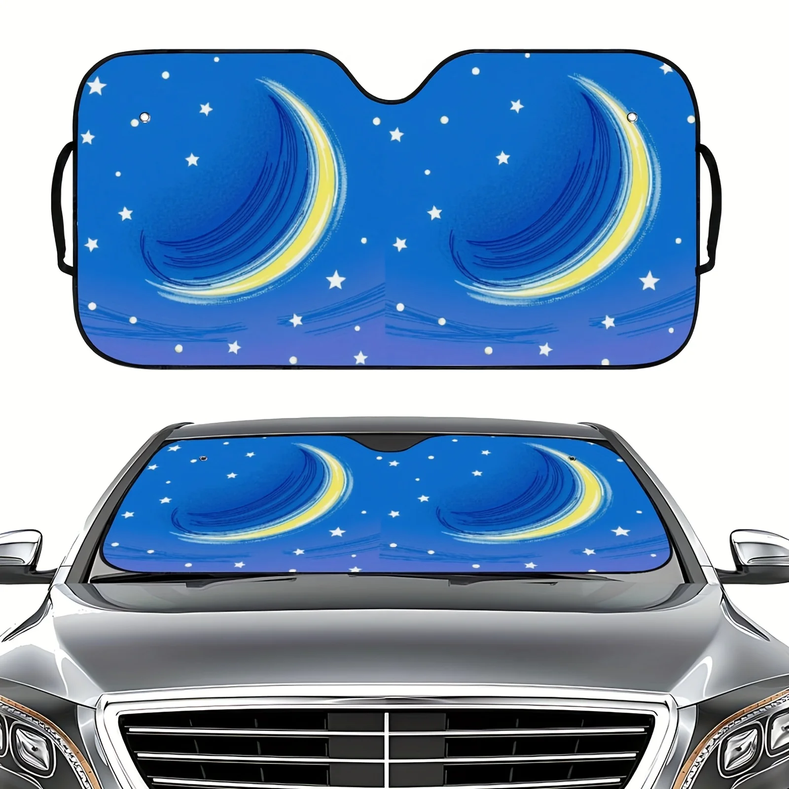 

1 шт., переднее лобовое стекло автомобиля со звездой и луной, простая ручная роспись, синий и желтый принт, подходит для большинства моделей грузовиков, автофургонов и маленьких C