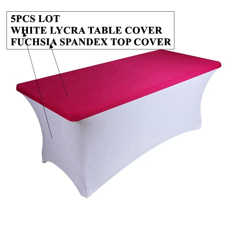 

6ft Rectangle White Stretch Spandex Table Cover And Colors Topper Tablecloth For Wedding Event Decoration