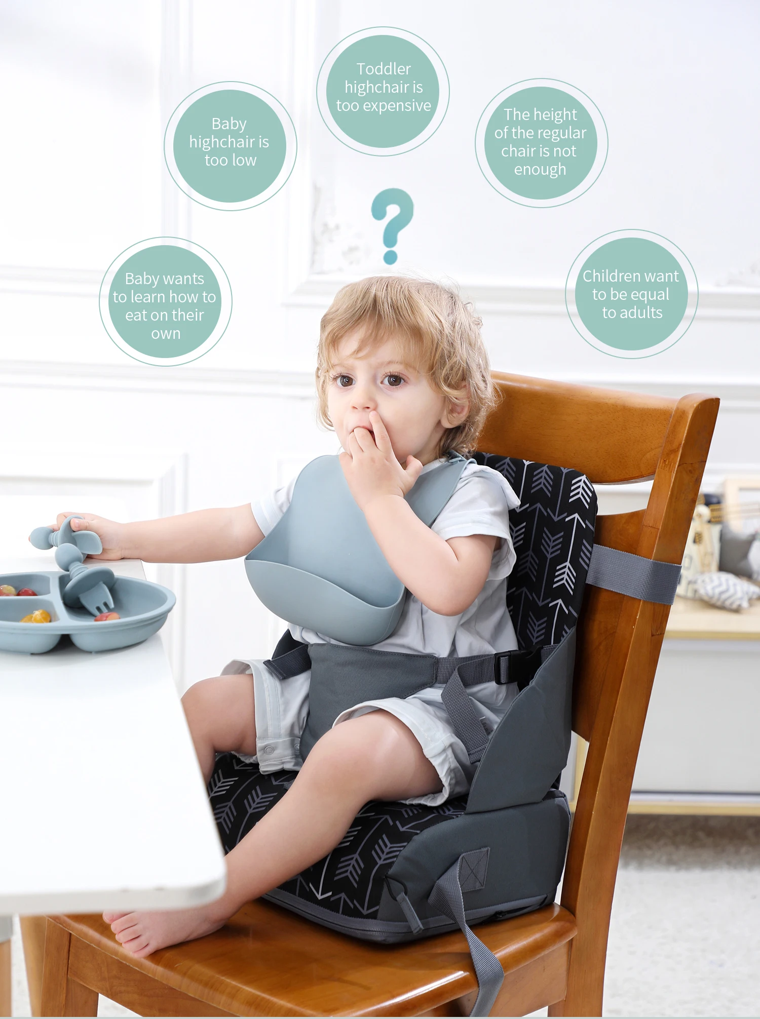 INSULAR Portable Foldable Anti‑Slip Baby Booster Cushion Kids Dining Chair Heightening Seat Toddler Travel Dining Supplies
