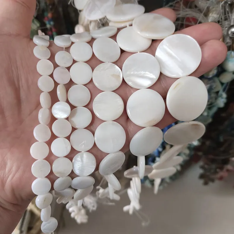 Natural White Color Shell Stone 6/8/10/11/12/15/18/20/25/30mm Coin Shape DIY Loose Beads Strand 15\