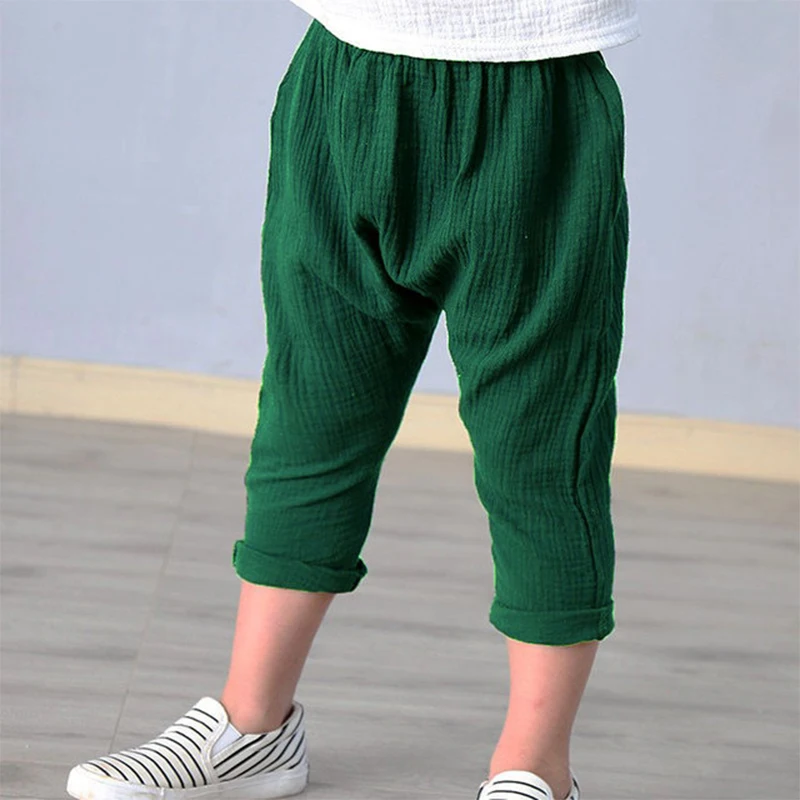 1-6Y Kids Pants Boys Girl Summer Harem Linen Pleated Trousers Children Pants for Baby Boys Cotton Linen Solid Color Casual Pants