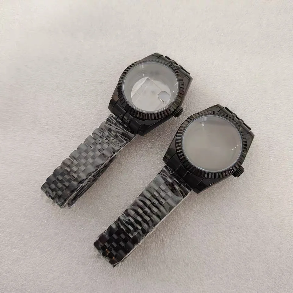 Cassa per orologio in stile classico nero 36mm/39mm in acciaio inossidabile 316L + cinturino quadrante 28,5-29mm braccialetto giubileo adatto al movimento NH35/NH36/4R
