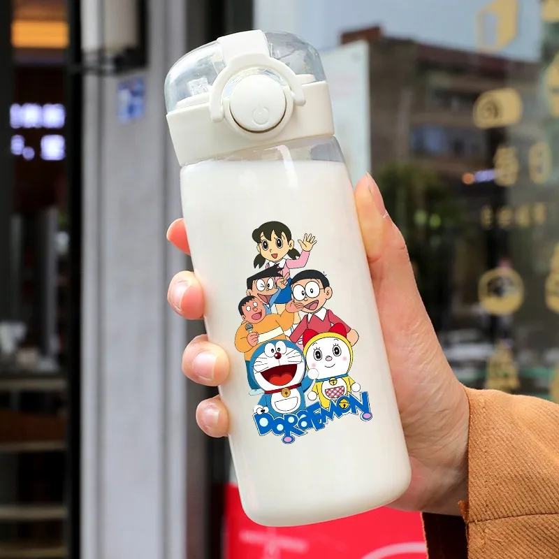 Doraemons 400ml Water Bottle with Straw Cartoon Anime Pattern Printed Sports Bottles Unisex Outdoor Portable Glass Cups Gifts
