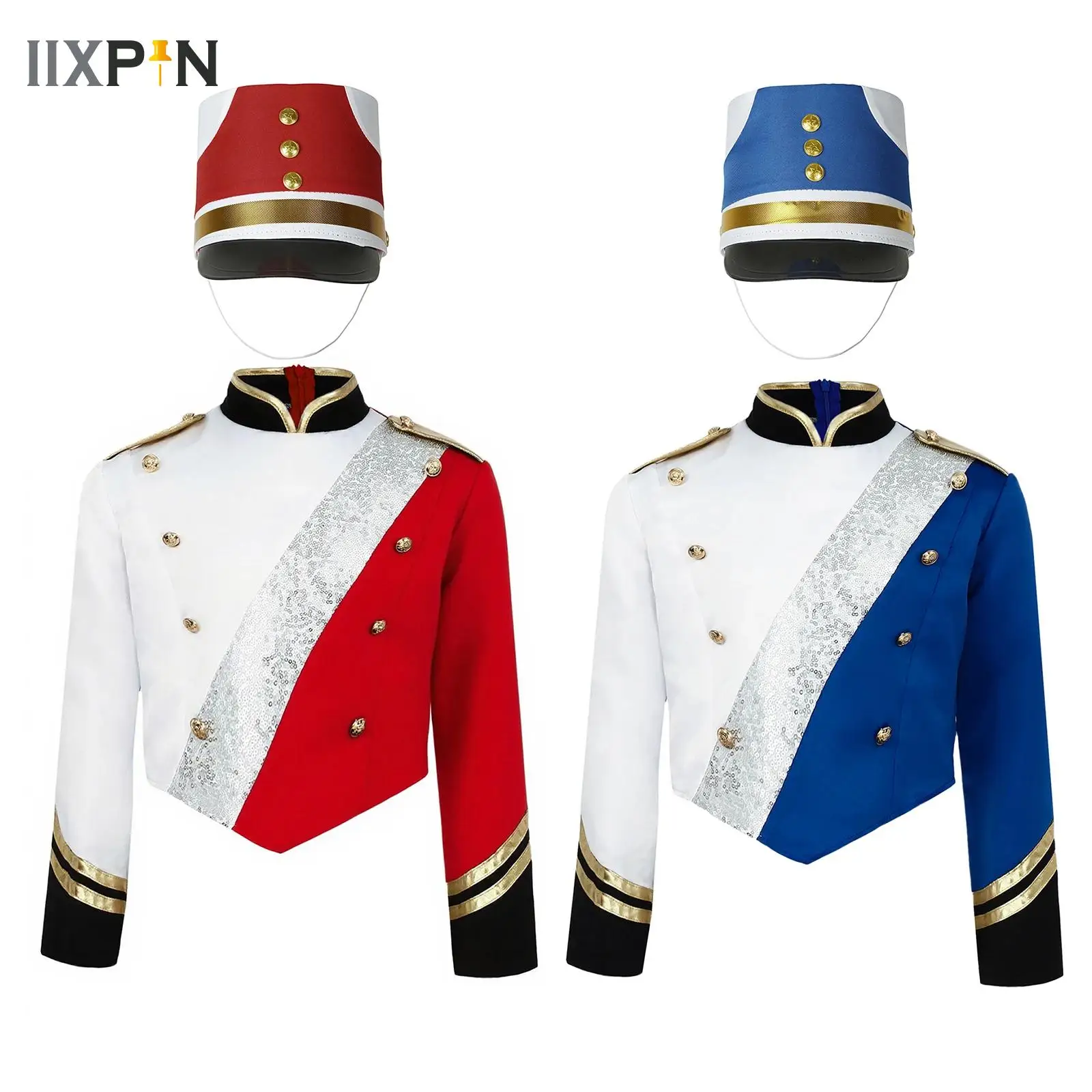 

Boys Circus Ringmaster Costume Long Sleeve Epaulets Buttons Tops+Matched Hat Halloween Carnival Party Kids Role Play Dress Up