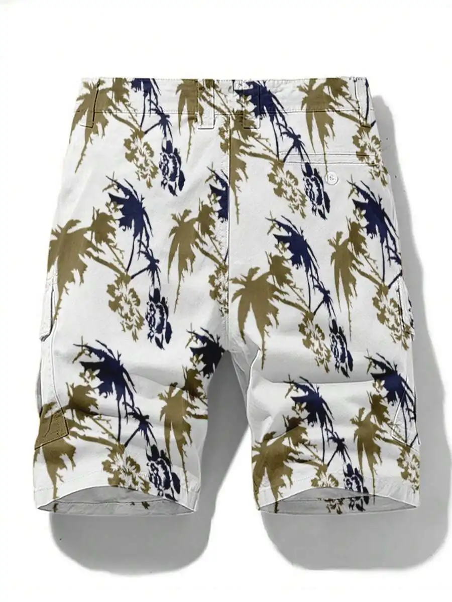 

Mens Casual Printed Slim Fit Shorts With Floral Palm Tree Pattern