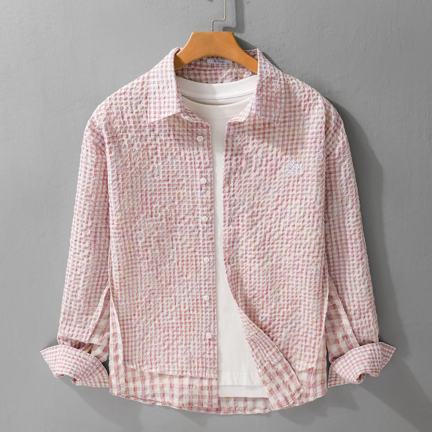 

Мужской модный свободный тонкий кардиган в клетку с отложным воротником для весны и лета