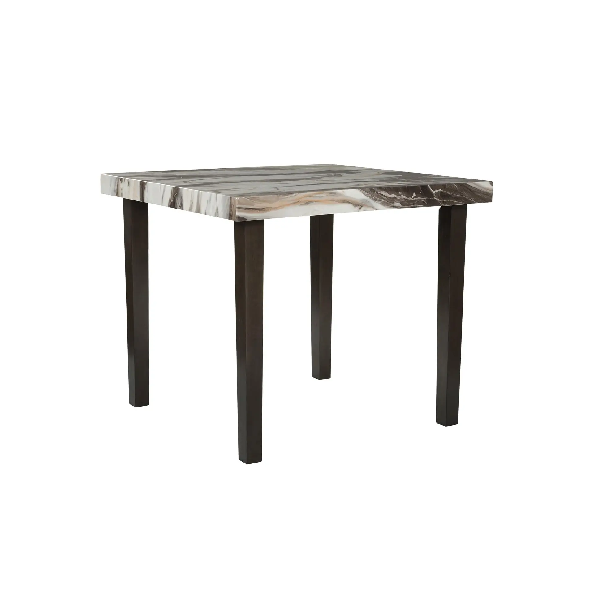 

Contemporary Counter Height Dining Table Faux Marble Top Dark Brown Beige