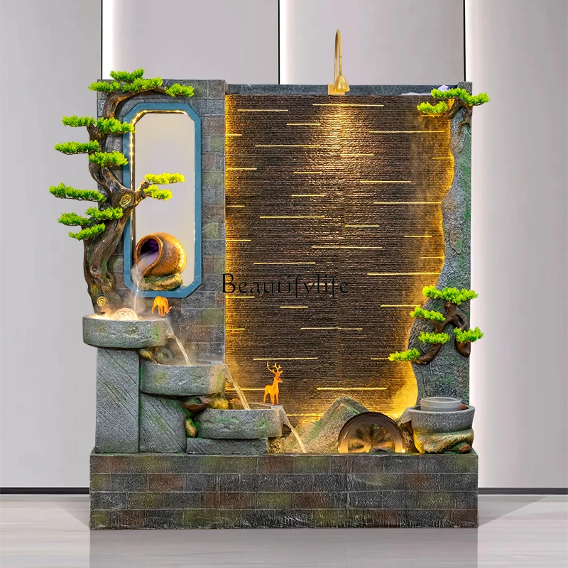 

Fake Mountain Water Fountain Landscape Water Curtain Wall Decoration Wealth-Attracting Hotel Floor Ornament