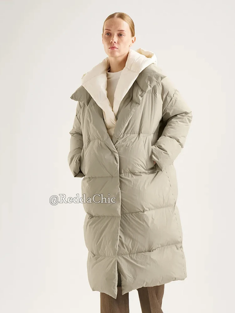 REDDACHiC Chaqueta larga de dos tonos con bolsillos, chaqueta acolchada acolchada para mujer, Abrigo acolchado informal con botones, prendas de vestir cálidas para invierno