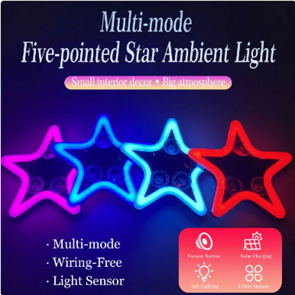 

Solar Star Car Triangle Window Light, Wireless No Wiring Auto Interior Ambient Lamp, Universal Waterproof Rear Window Glow