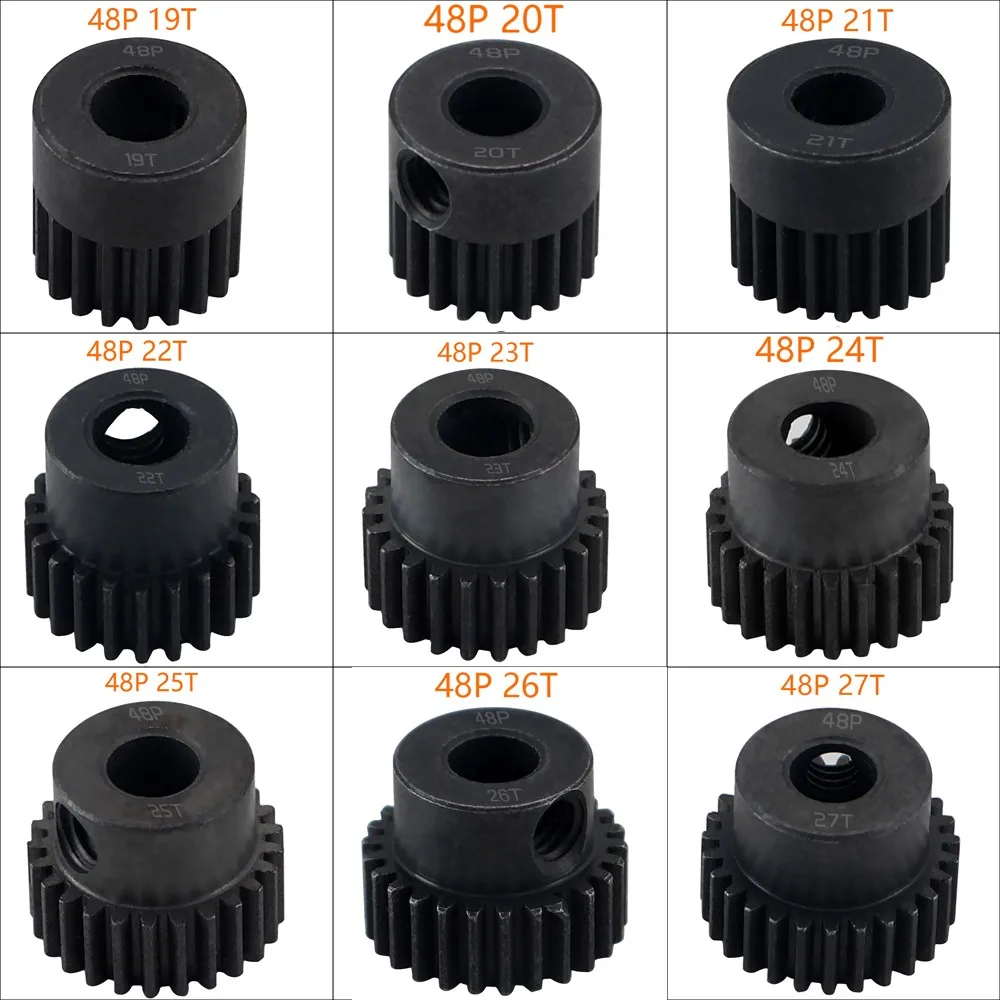 

48p 5mm 16t 17t 18t 19t 20t 22t 24t 25t 28t Black Steel Metal Pinion Motor Gear For 1/10 Axial Scx10 Rc Model Car Motor Parts