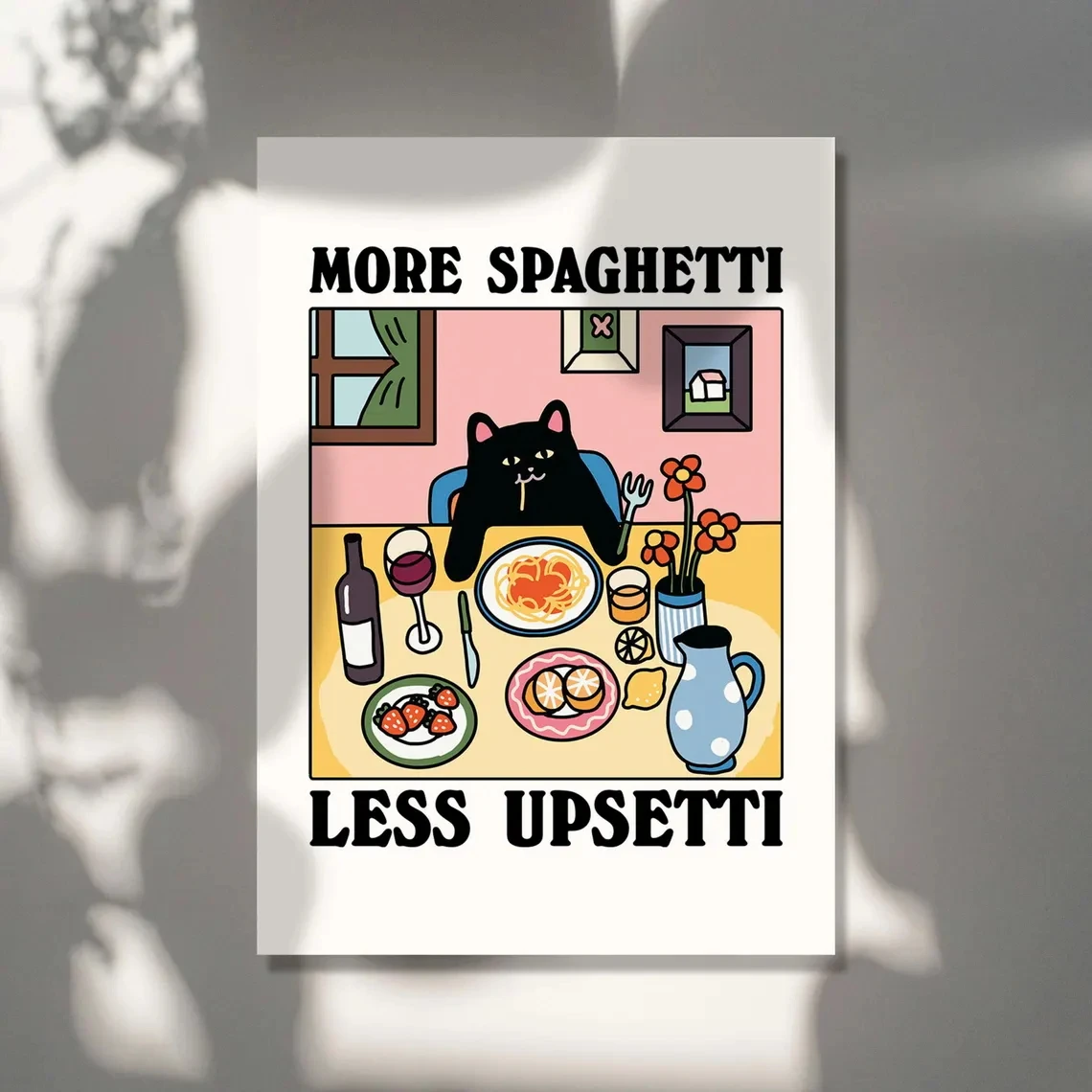 More Spaghetti Less Regretti Black Cat Print Wall Art Prints Canvas Painting Poster Picture For Living Bed Room Home Decor