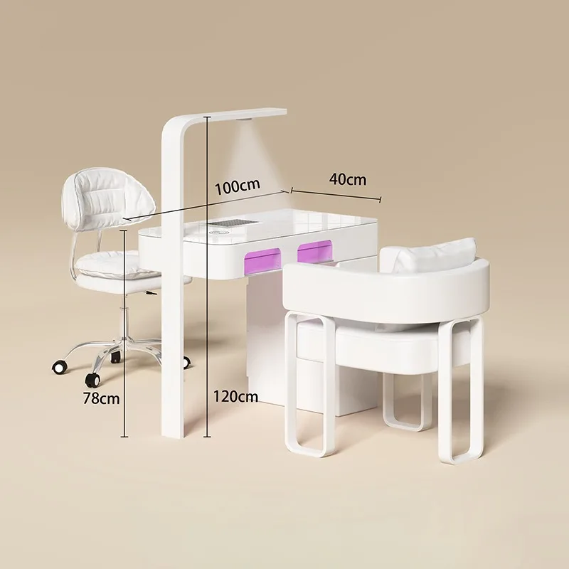 Modern Salon Shop Furniture Single Manicure Table and Chair Set Luxury White Nail Table with Dust Collector and UV Nail Lamp