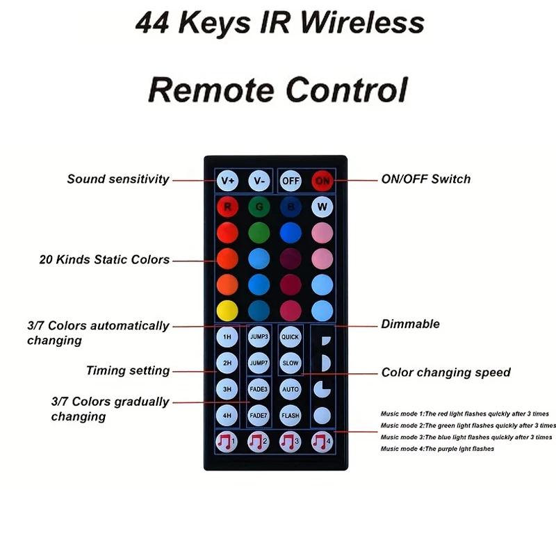 Tira de luces LED RGB de 45M, Control por aplicación, cambio de Color con 44 teclas, modo Remoto SMD3535 para decoración de habitación, retroiluminación de TV Bluetooth