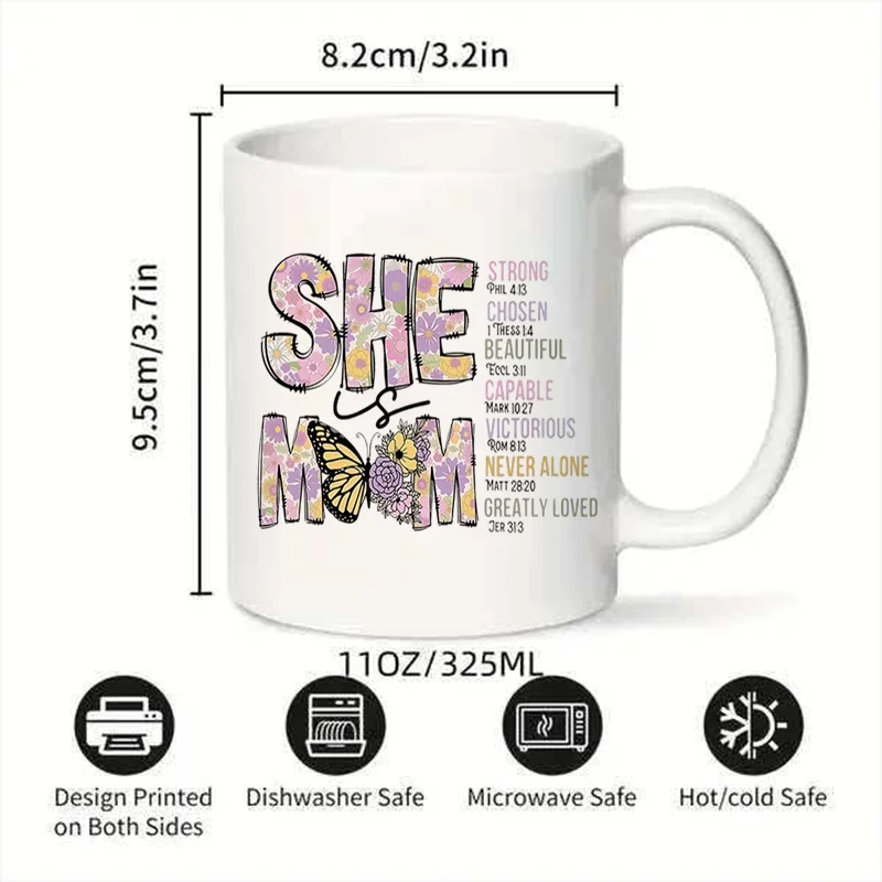 SHE MOM Quote Graphic Colorful Print Ceramic Coffee Mug 11oz 350ml Personalized Custom Cute Aesthetic Microwave Safe Mother's Da