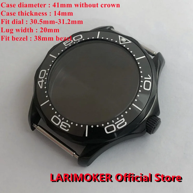 LARIMOKER 41mm Black PVD Watch Case Sapphire Glass 24 Jewels NH35 NH36 NH39 PT5000 ETA2836 Miyota  8205 8215 821 DG3804 Movement