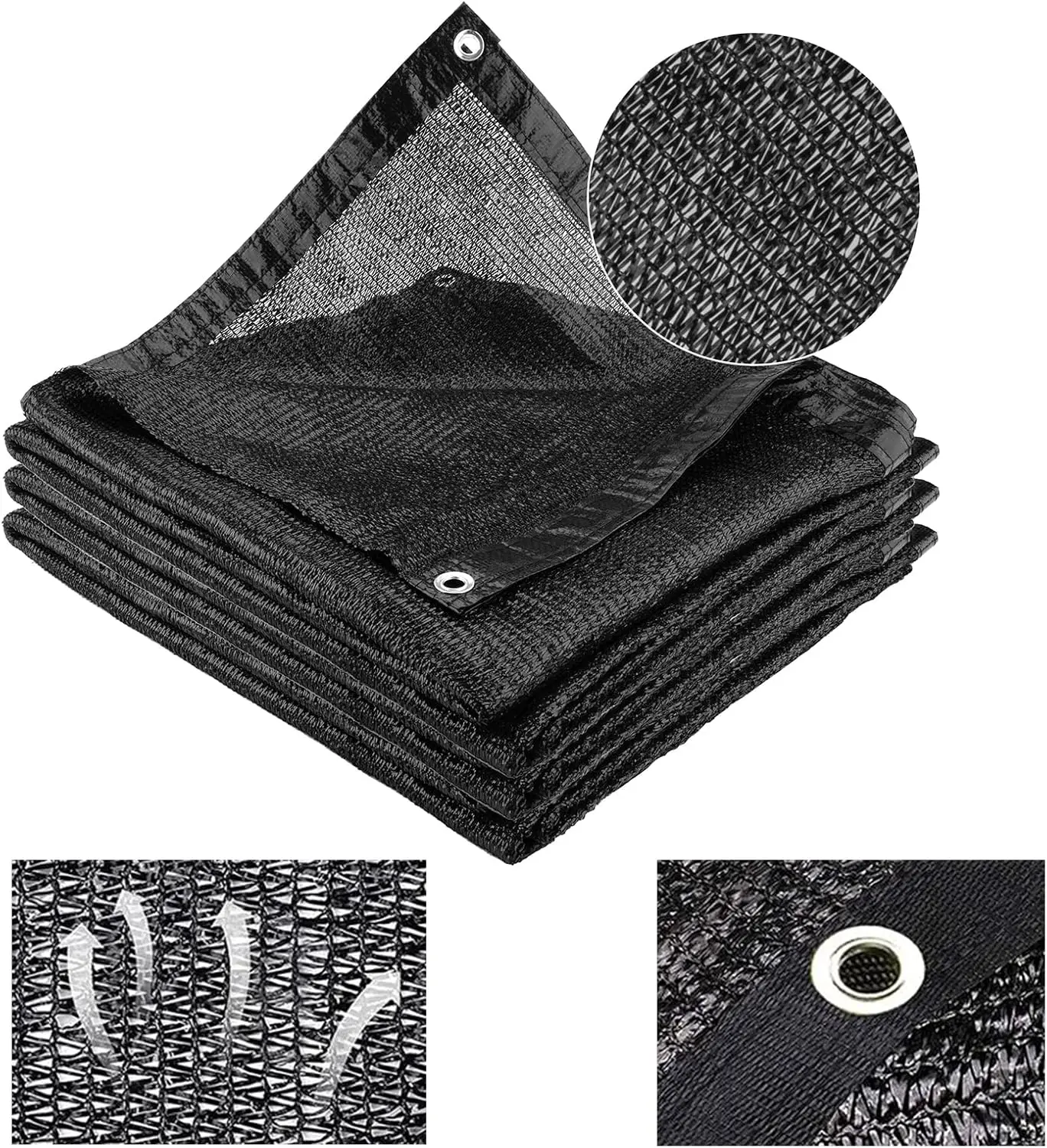 

Ткань для затенения 70%-80% черного цвета, 10x50 футов, УФ-стойкая сетка с люверсами для патио, сада, теплиц, улицы