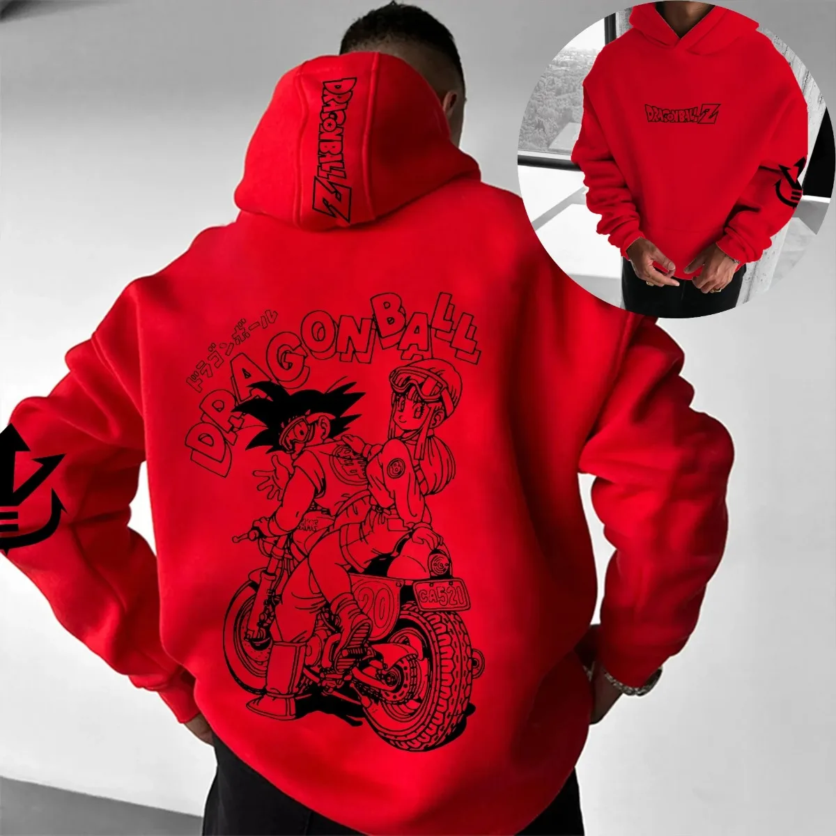 Dragon Ball Goku Mode 2025, Bulma Reiten Motorrad Hoodie Männer Rot Schwarz Anime Print Streetwear Casual Cosplay Jacke Herbst