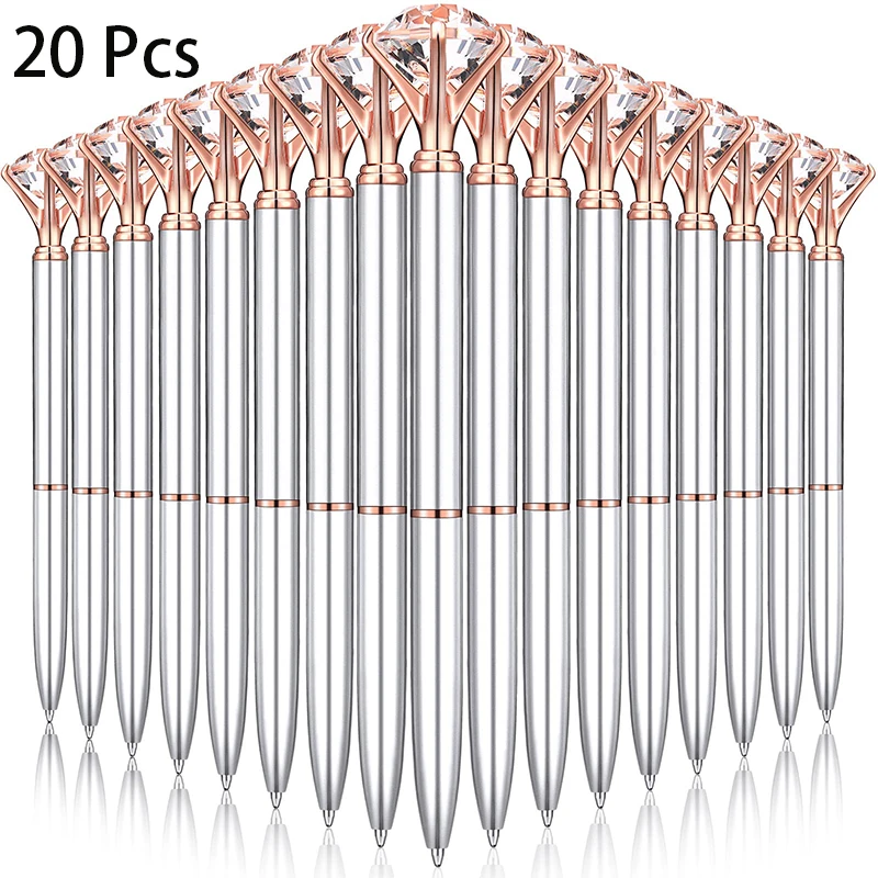 

20 Pieces Silver Diamond Pens Cute Beautiful Ballpoint Pens for Women Wedding Coworkers Crystal Gifts