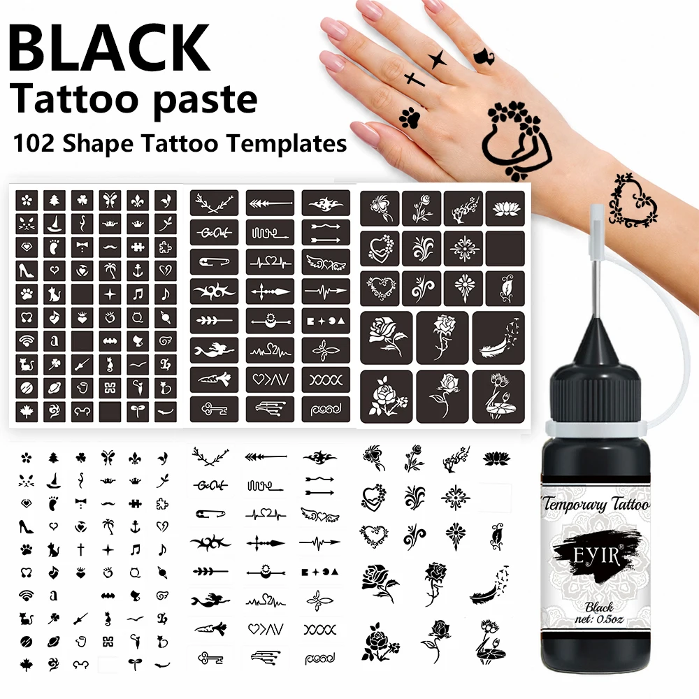 EYIR Henna Tattoo Paste Set 9 Farben Temporäre Tattoo Farbe mit 3 Schablonenblättern Körperkunst Malen DIY Festival Party – Detail 12