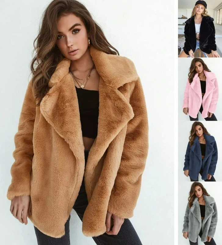 

Новые женские элегантные коричневые лохматые пальто из искусственного меха, осенне-зимнее теплое плюшевое пальто, уличная одежда