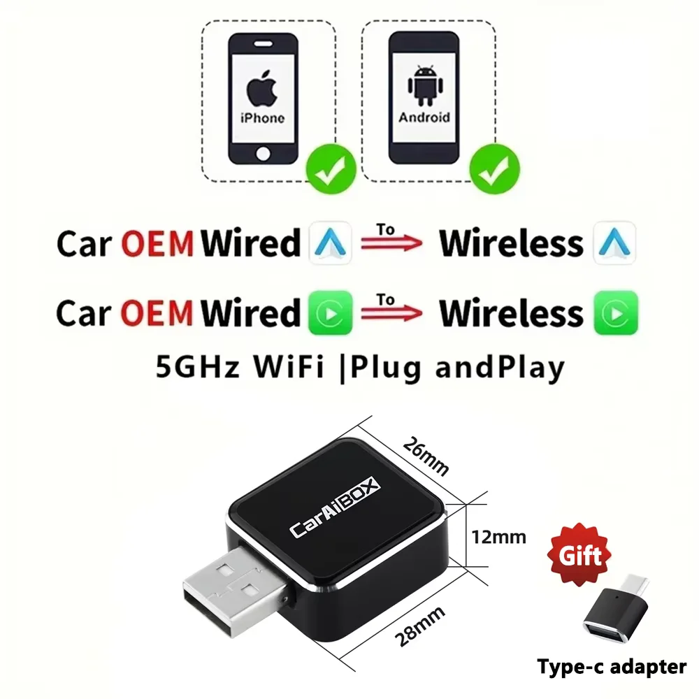 EKIY 2in1 Draadloze CarPlay Dongle Draadloze Android Auto Adapter AI Smart Box Auto Intelligente Systemen Voor Auto Met Bedrade CarPlay
