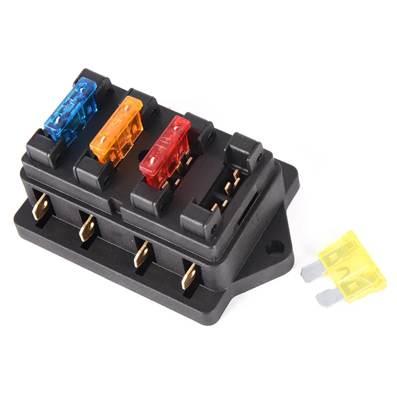 Car 4 Way Circuit Standard ATO Blade Fuse Box Block Holder 12V / 24V+4 Way Fuse For 22mm Handlebar Motorcycles E-Bikes