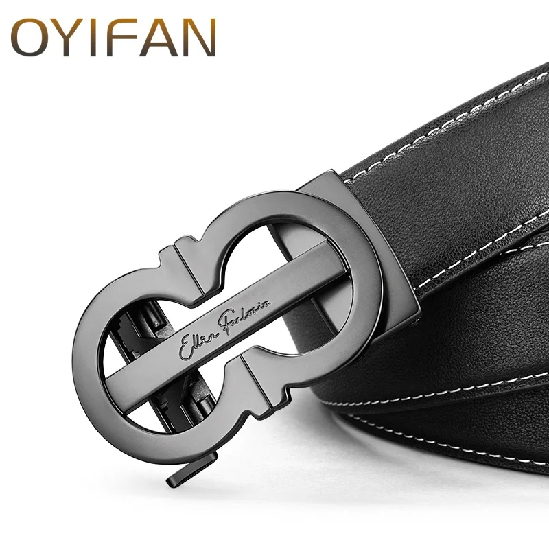 OYIFAN Genuine Leather Belt for Men Adjustable Ratchet Belt Men , Fashion Designer Belt Men's Jeans Waistband