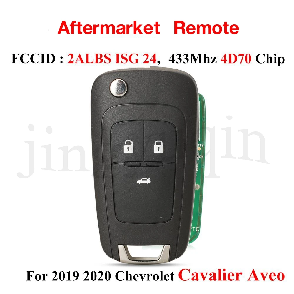 jingyuqin Remote Car Key 433MHz ID70 For Chevrolet Aveo Cavalier 2019 2020 2ALBS1SG24 Auto Key Replacement Full Control