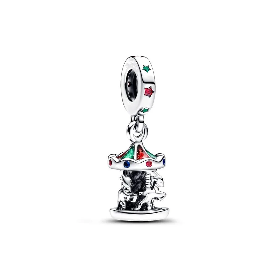 2025 New Arrivals Christmas Gift Charms Spinning Carousel，Reindeer Dangle Beads Fit Original Silver 925 Pandora Bracelet Jewelry