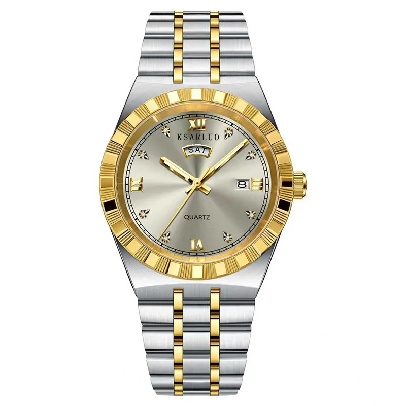 

Мужские часы, водонепроницаемые кварцевые часы с календарем из нержавеющей стали, модные часы со стальным ремнем