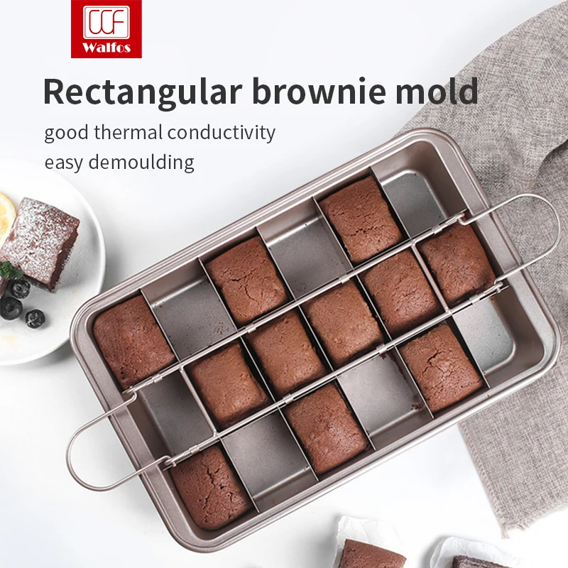 WALFOS Brownie Pan With Dividers Carbon Steel Cake Mold Non-Stick Removable Cutting Baking Cake Tool Tray Square Muffin Pan