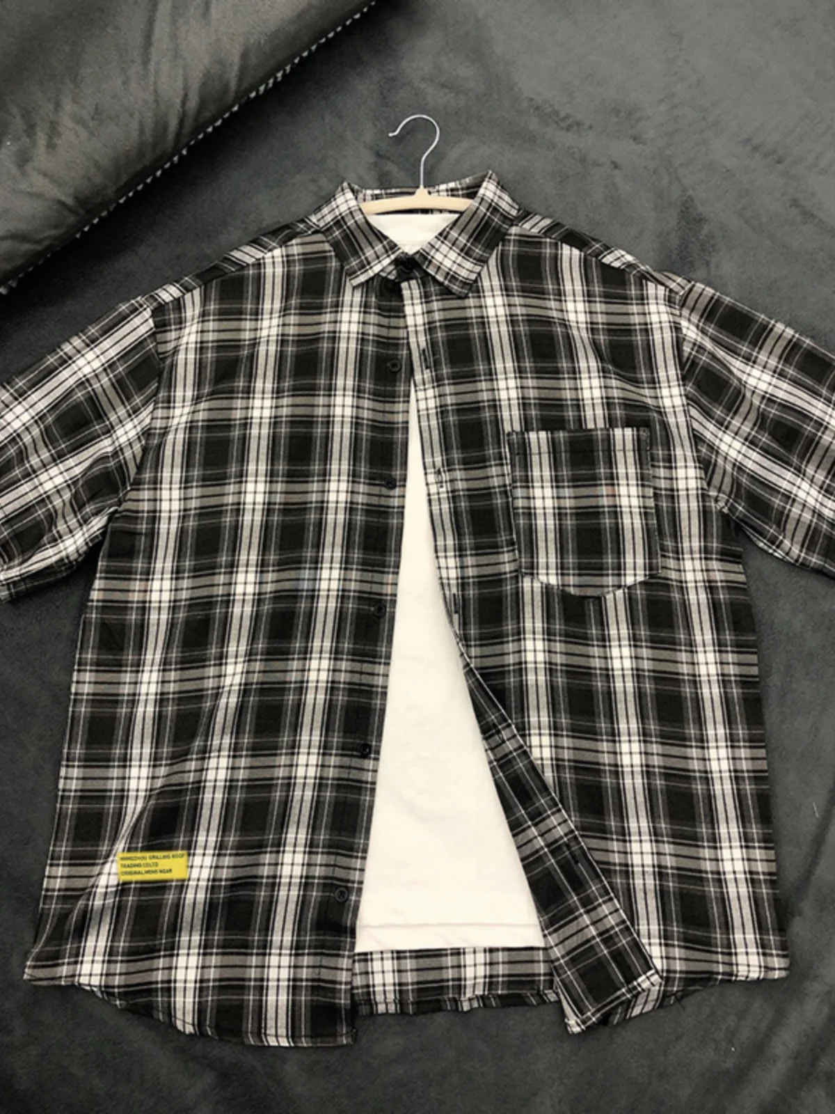 

American Retro Plaid irt ort Sve Men Summer Cleanfit Casual f Sve irt Premium Feeling Loose Fit Youth Trend