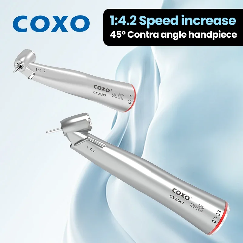 

COXO CX235-C7 3S High Speed 45° Contra Angle Air Turbine Handpiece - 4 Way Water Coolant Spray Nozzle for Dental Procedures