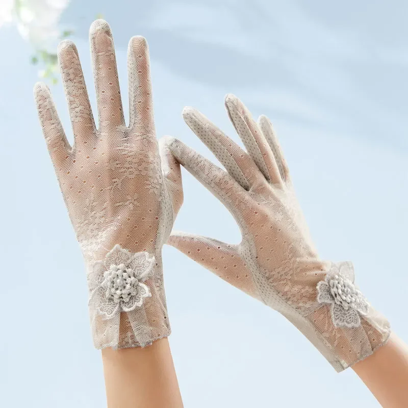 Sunscreen Gloves Anti Slip Lace Ice Silk Gloves Women's Thin Design Summer UV Touch Screen Driving Long Gloves Outdoor Cycling
