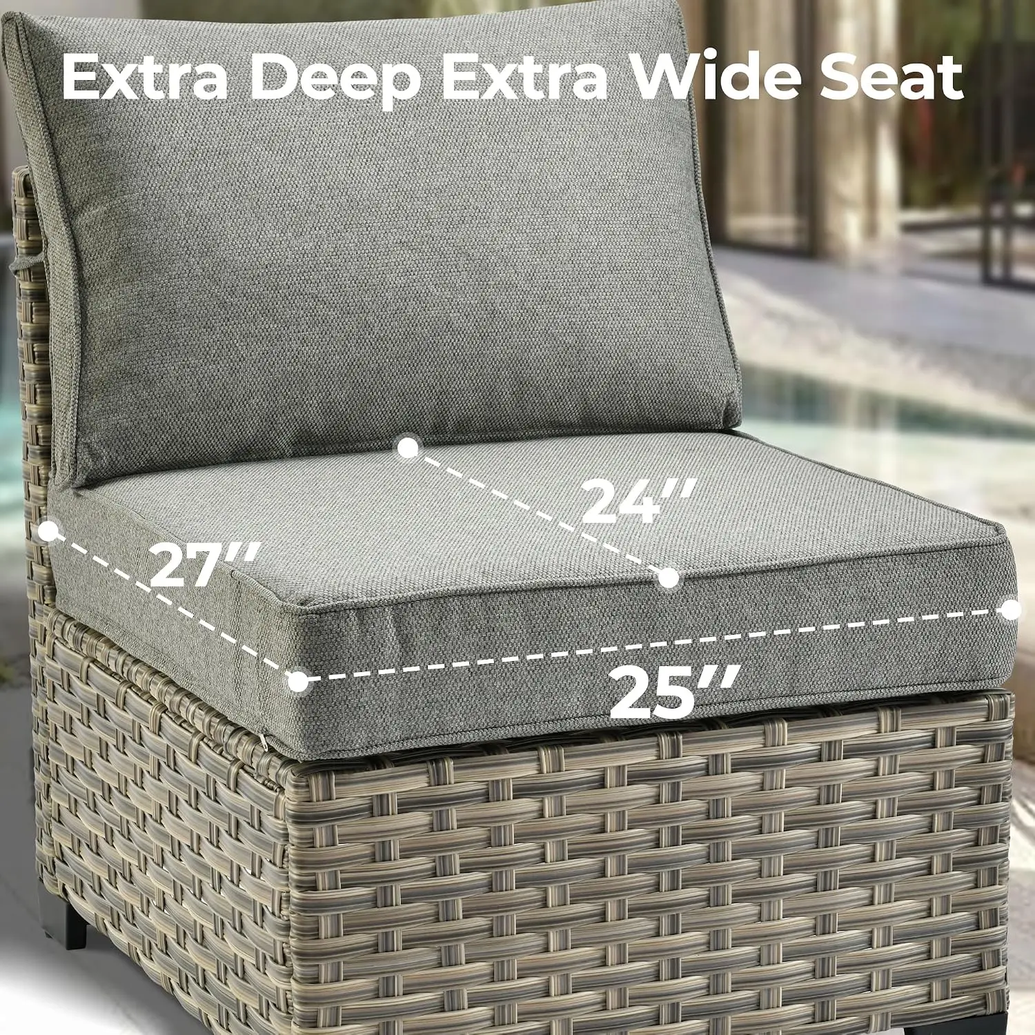 Outdoor Sectional Patio Furniture Set 6 Pieces Wicker L Shaped Sofa Extra Deep Seating Outside Couch Charcoal Grey, Customized