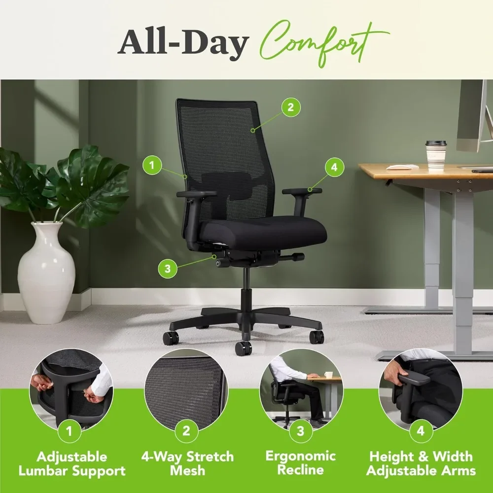 Ergonomic Office Chair - Adjustable Tilt, Swivel Wheels, Comfortable for Long Hours - Home Office Desk Chair