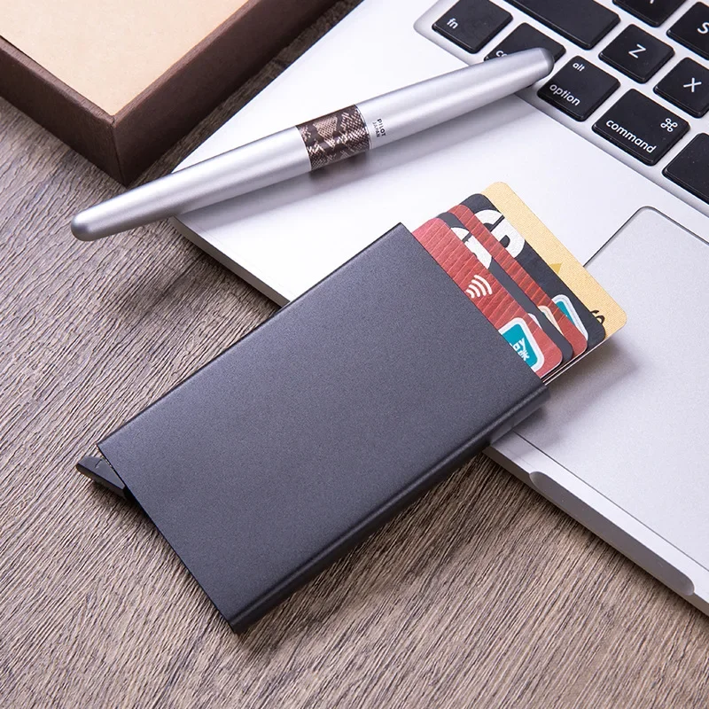 Slim Aluminum Mobile Card Case Alloy RFID Blocking Card Purse Auto Pop Up Bank Cards Wallet Office Accessories