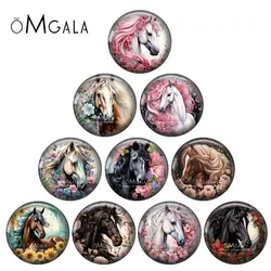 Watercolor Horse With Flowers Art Paintings 12mm/18mm/20mm/25mm Round photo glass cabochon demo flat back Making findings