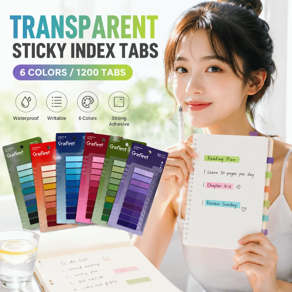 

6pcs Transparent Index Memo Pads Morandi Color Ruler Self-Adhesive Stickers Bookmark PET Index Stickers School Stationery