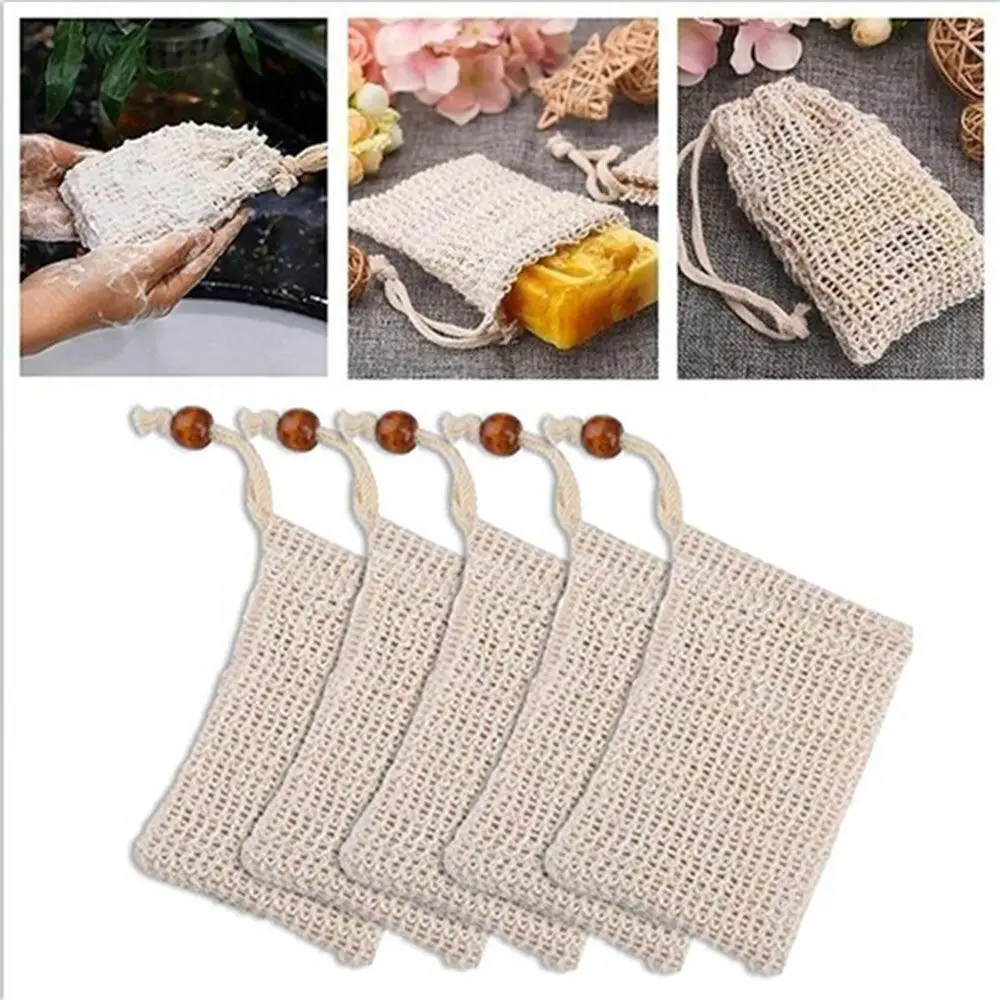 Portable Skin-friendly Fashion Natural ramie Foam Mesh Bag Shower Sponge Bag Bath Soap Bag Soap Saver Bag