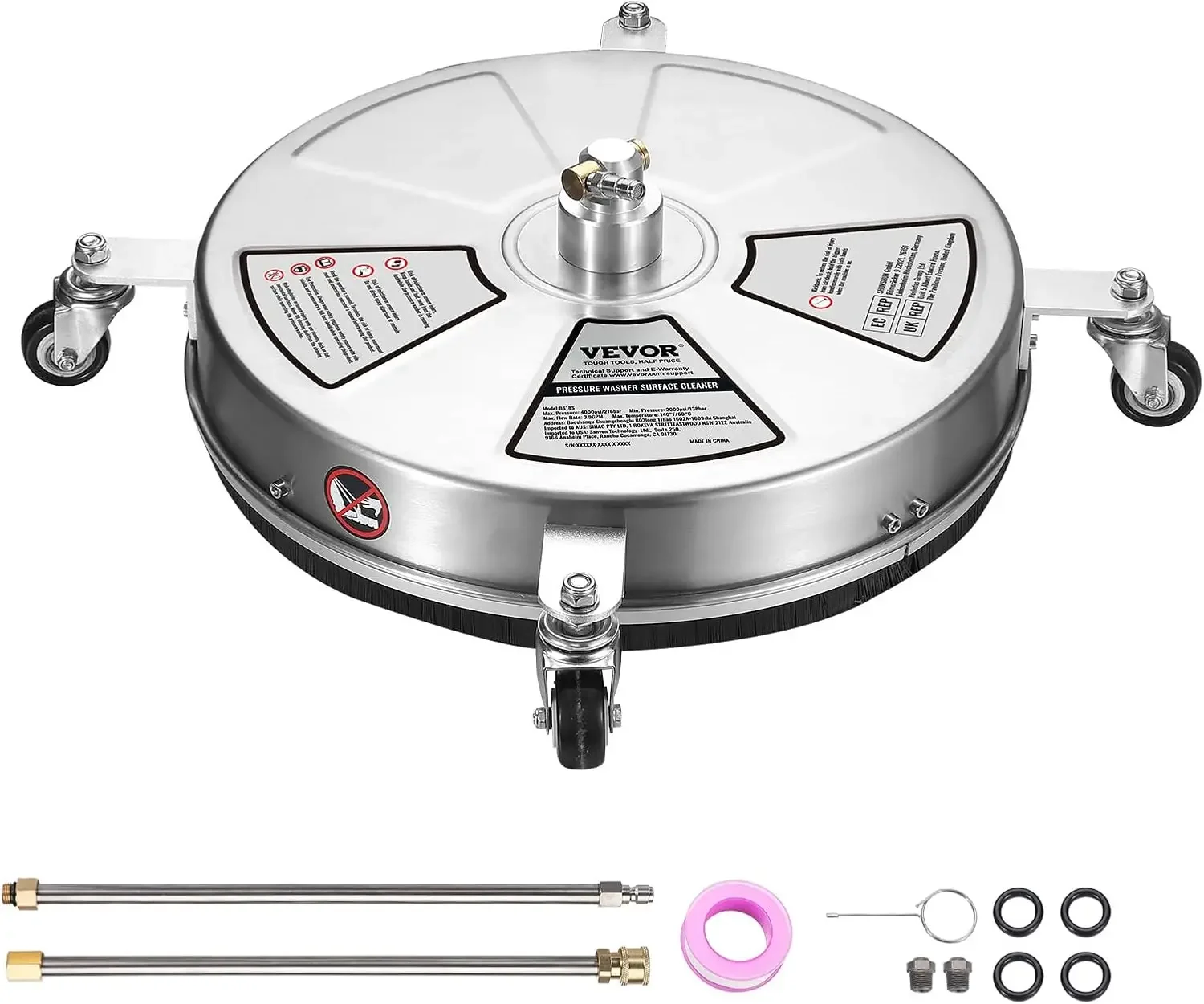 

18" Pressure Washer Surface Cleaner w/Wheels, Stainless Steel Concrete Cleaner 4000 Max PSI
