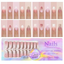 150Pcs Gradient Nude Color Almond Wearable Fake Nail Tips Press On Acrylic Nails Removable Wearing Reusable Full Cover Nail Tips