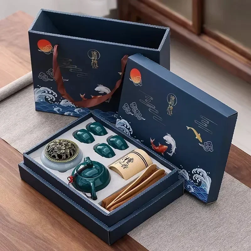 

Tea Set Incense Burner Gift Box Ceremony One Pot Four Cups Can Sandalwood Stove Chinese Ceramic Portable in Car Cup Bar