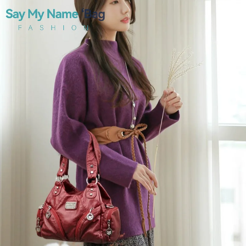 

Luxury Soft Leather Handbag Girls' Shoulder Bag Black Handbag New Mini Motorcycle Bag Women's Bag Soft Leather Motorcycle Bag