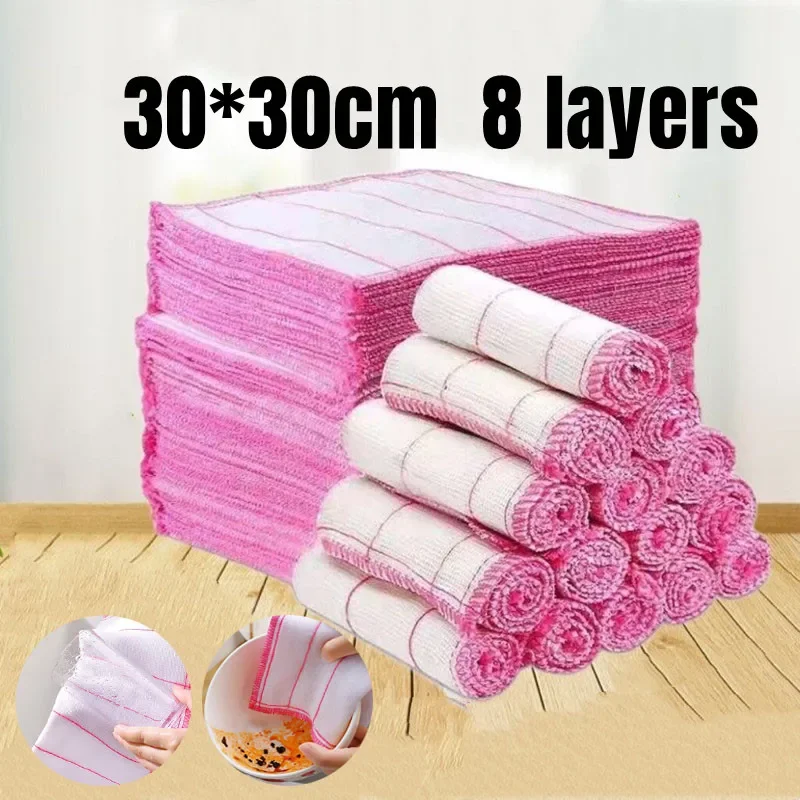 30x30cm 8 Layers Cotton Dish Cleaning Cloths Multifunctional Oil Wipe Absorbent Dish Towels Reusable Kitchen Rugs Kitchen Tools