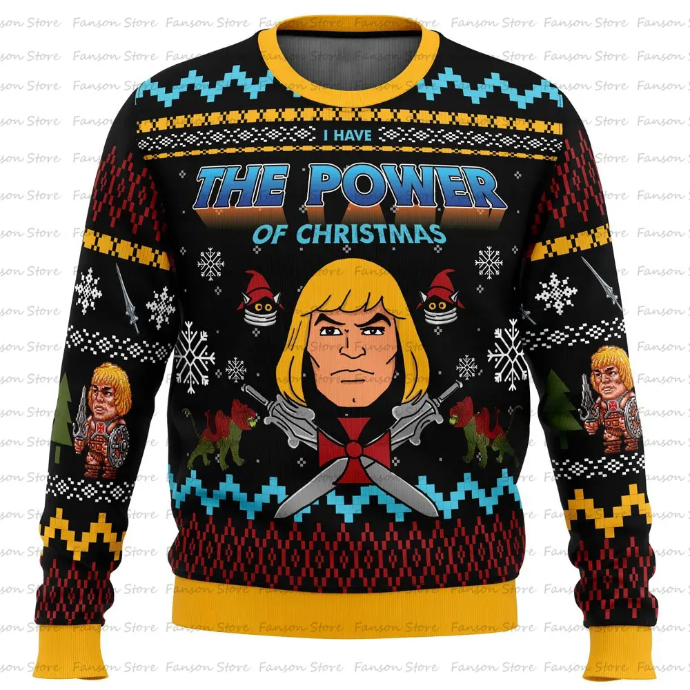 HEYYEYA HE-MAN Ugly Christmas Sweater Cartoon Anime Women Men Pullover Tops 2025 New Fashion Couple Hoodie Sweatshirt