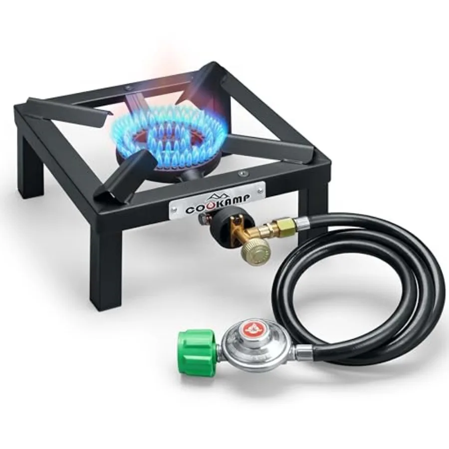 

Single High Pressure Burner Angle Iron Camp Portable Stove Propane Burner with 0-3 PSI Adjustable Regulator and Hose[SA1200V5]