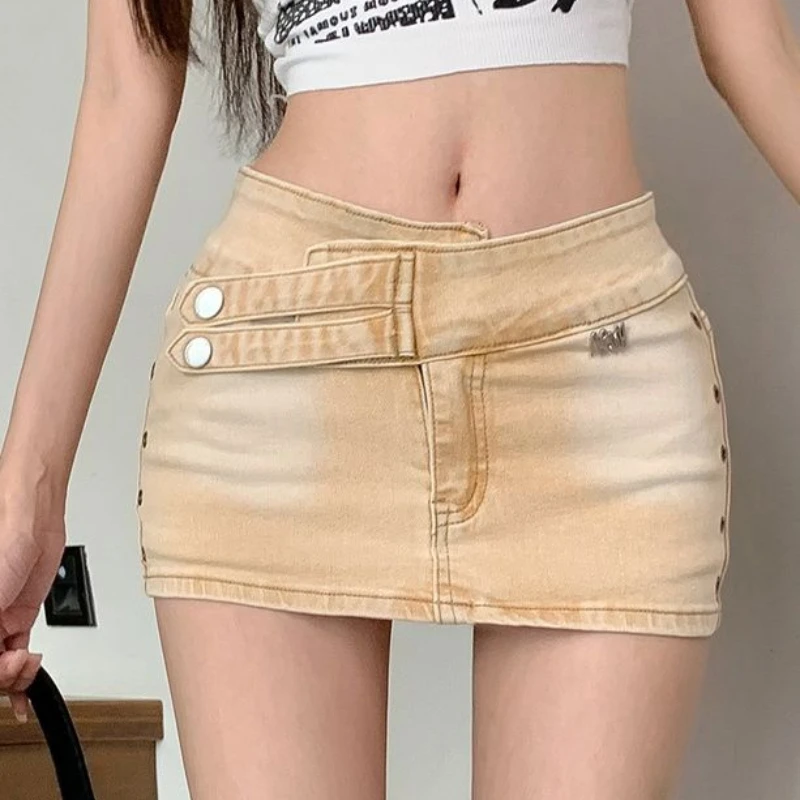 Nowa damska spódnica jeansowa z niskim stanem